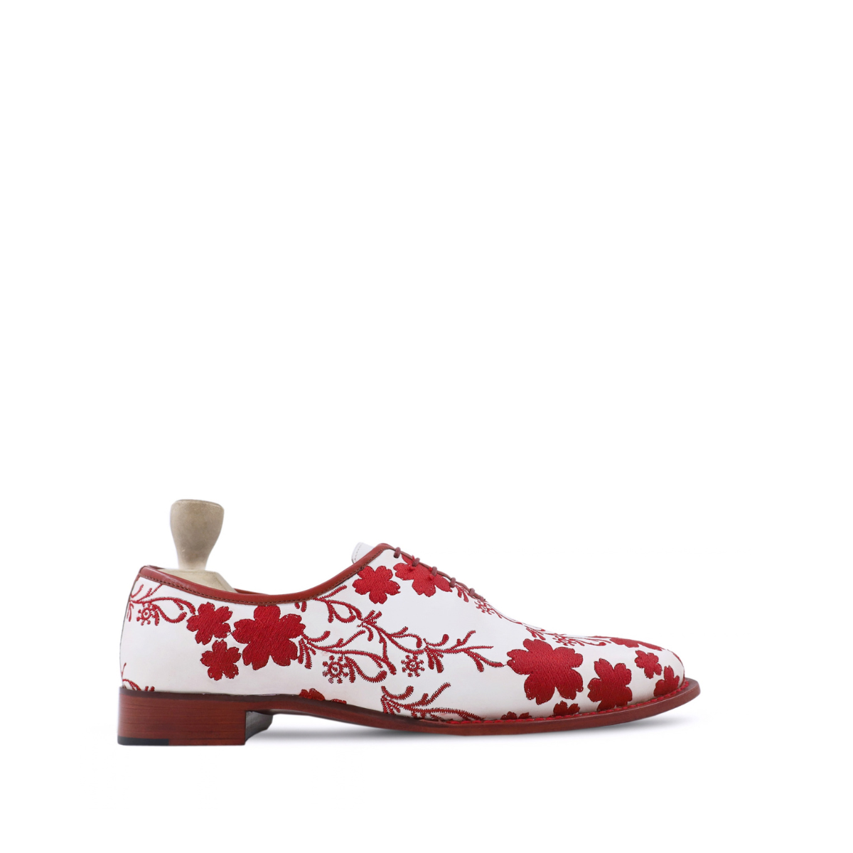 Aruku - Men's Red White Embroidered Wholecut Shoe - Goodyear Welted