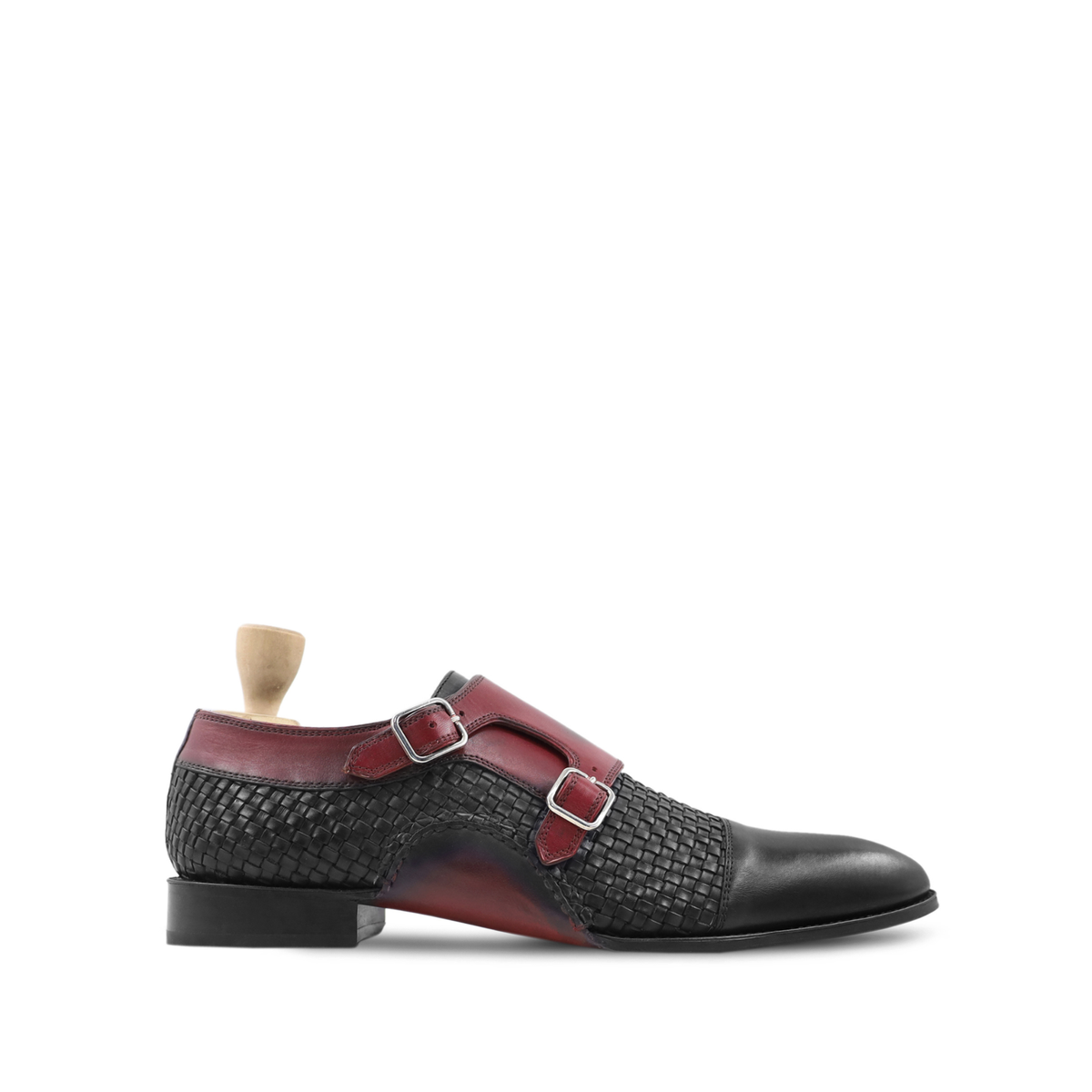 Upplands - Men's Oxblood and Black Hand Woven Calf Leather Double Monkstrap