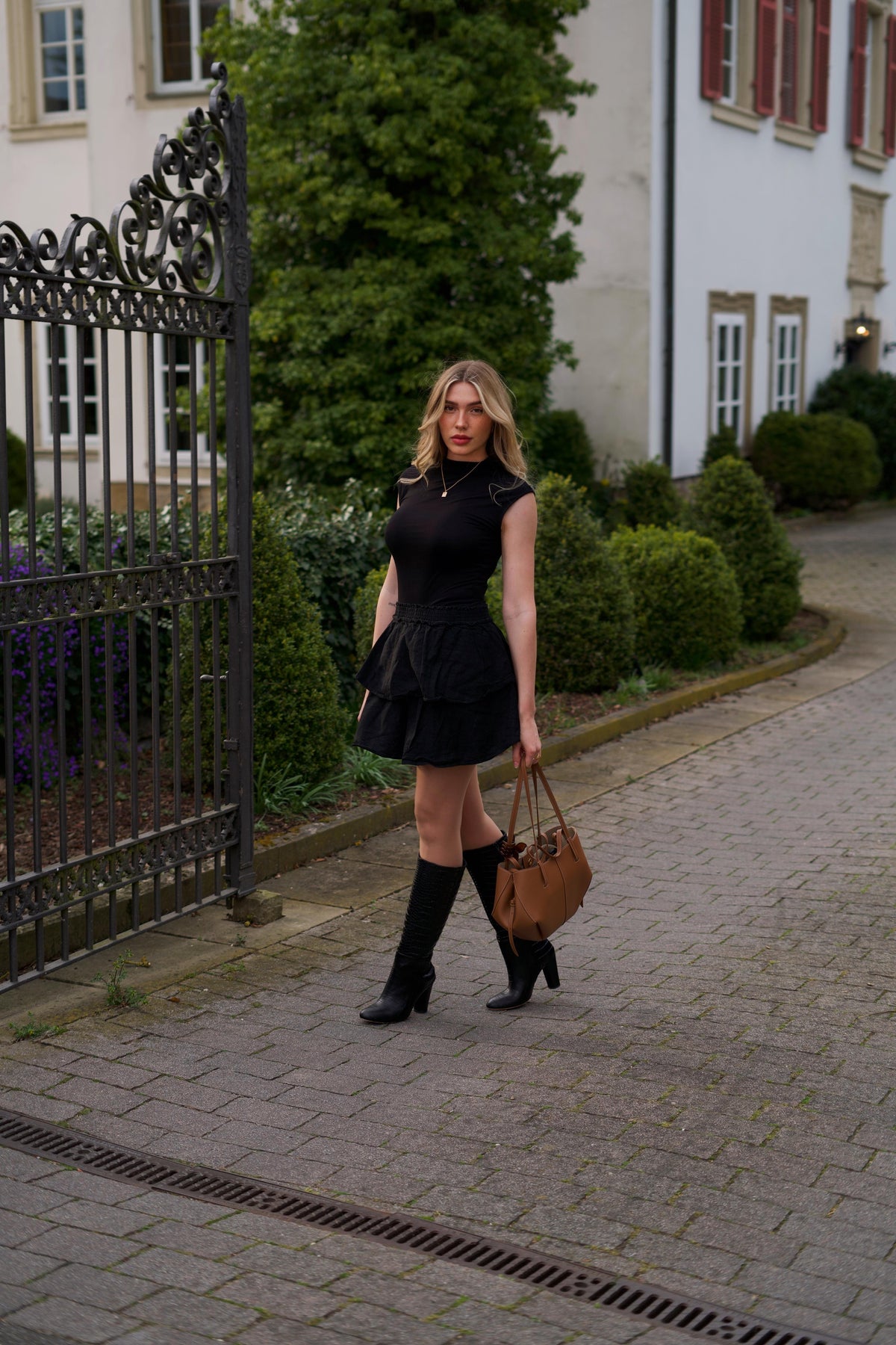 Elsie - Ladies Black Patent Leather Long Boot
