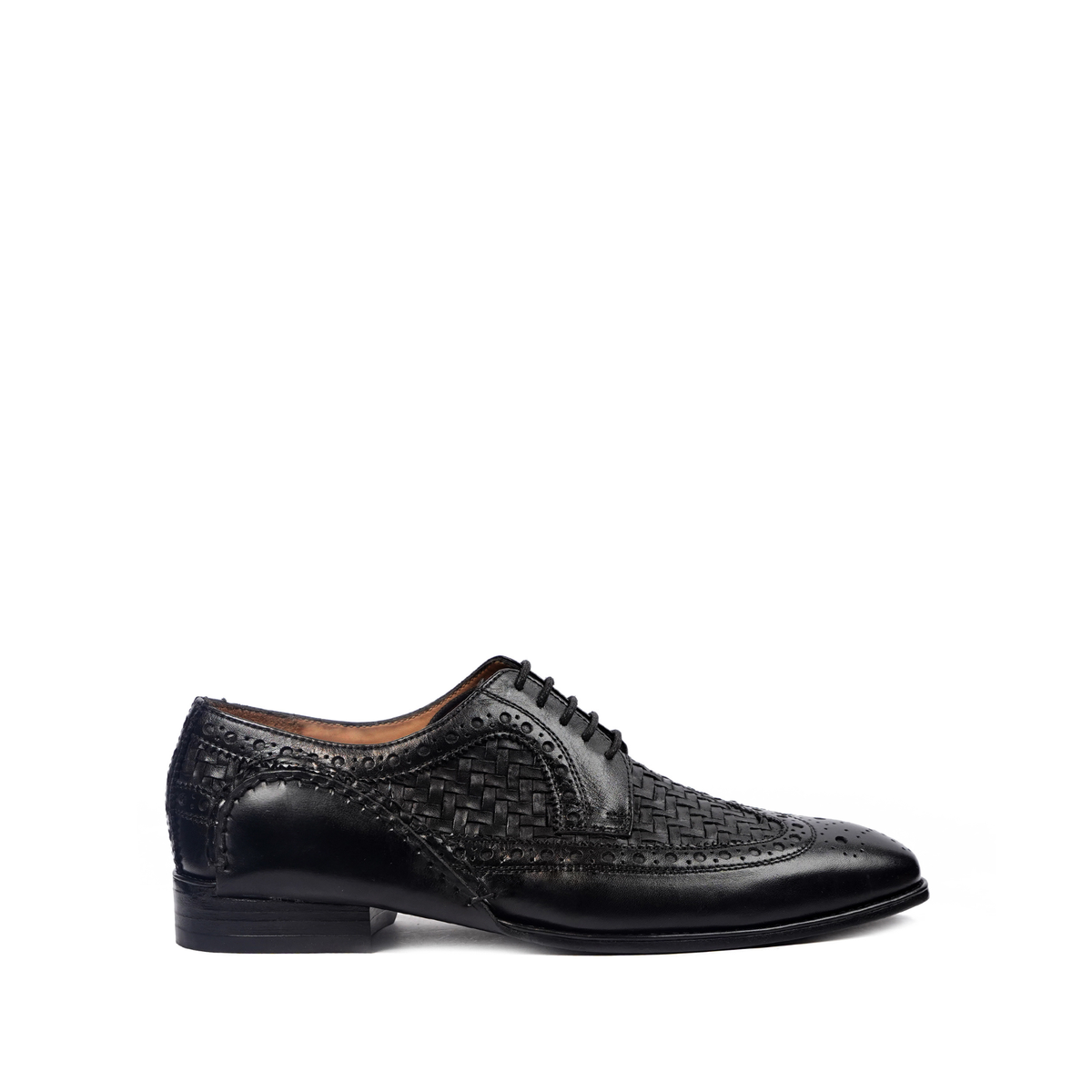 Yasnole - Men's Black Calf and Hand Woven Calf Leather Derby Shoe