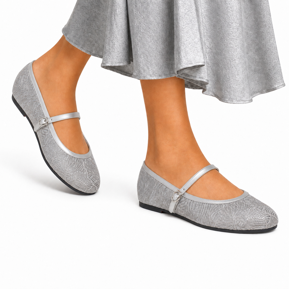 Zoey - Women's Silver Embroidery Pump