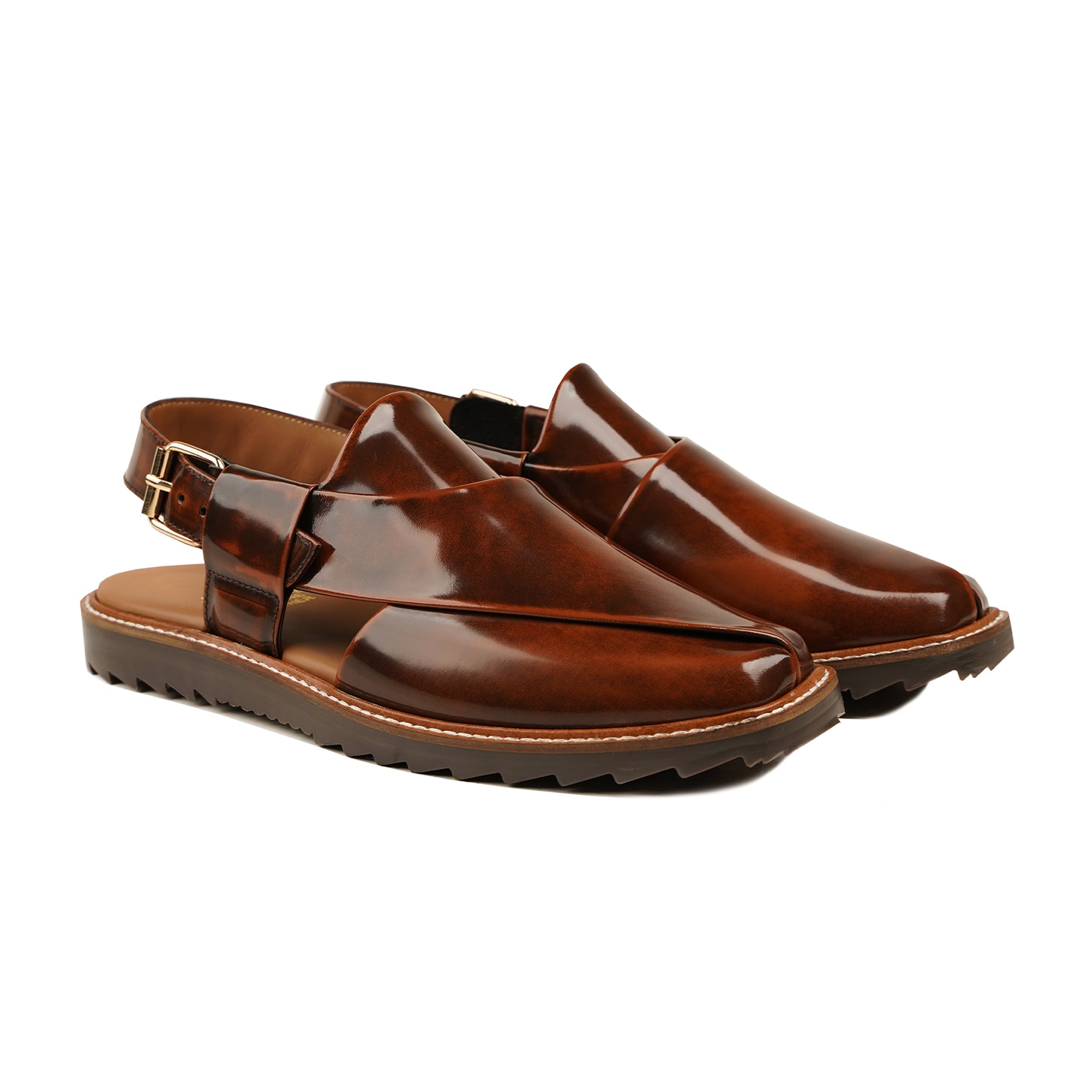 Hex - Men's Brown Box Leather High Shine Sandal