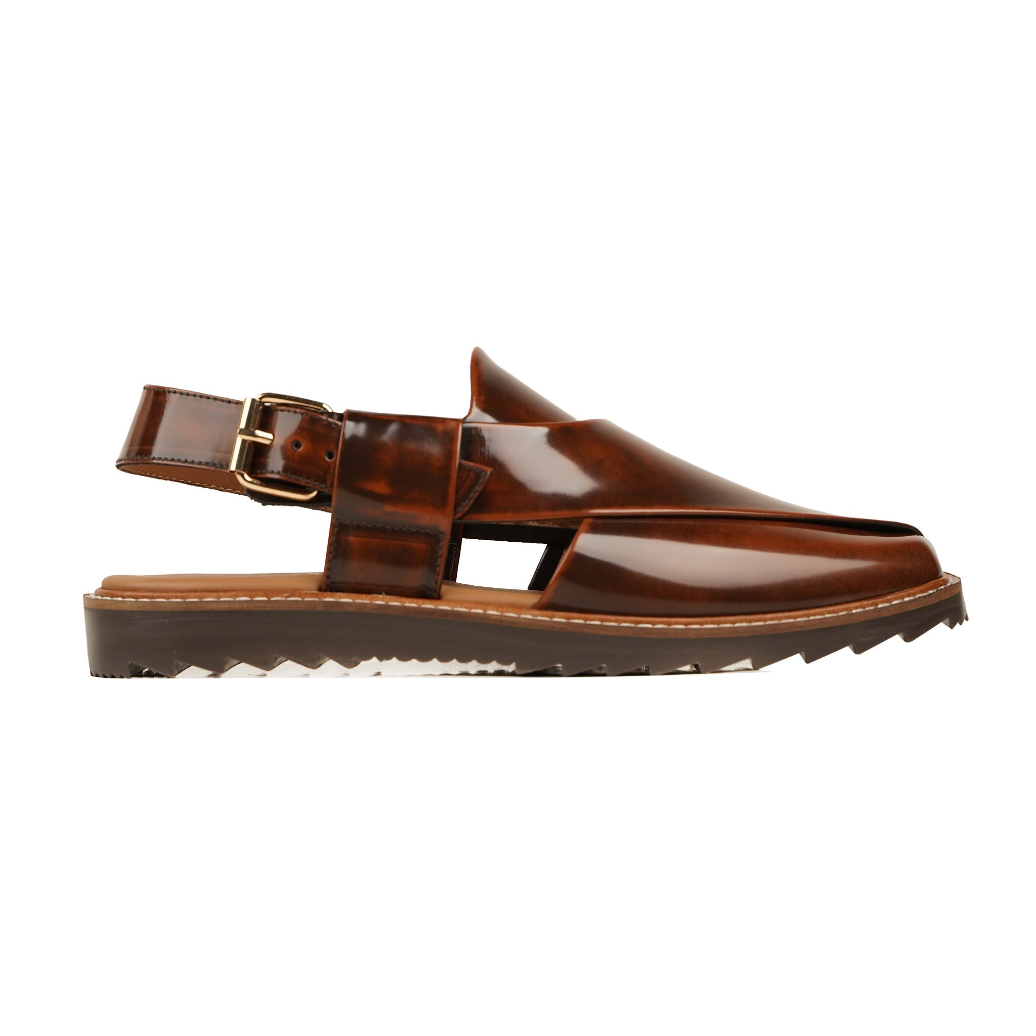 Hex - Men's Brown Box Leather High Shine Sandal