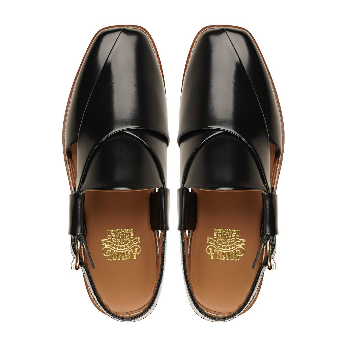 Asaka - Men's Black Box Leather High Shine Sandal