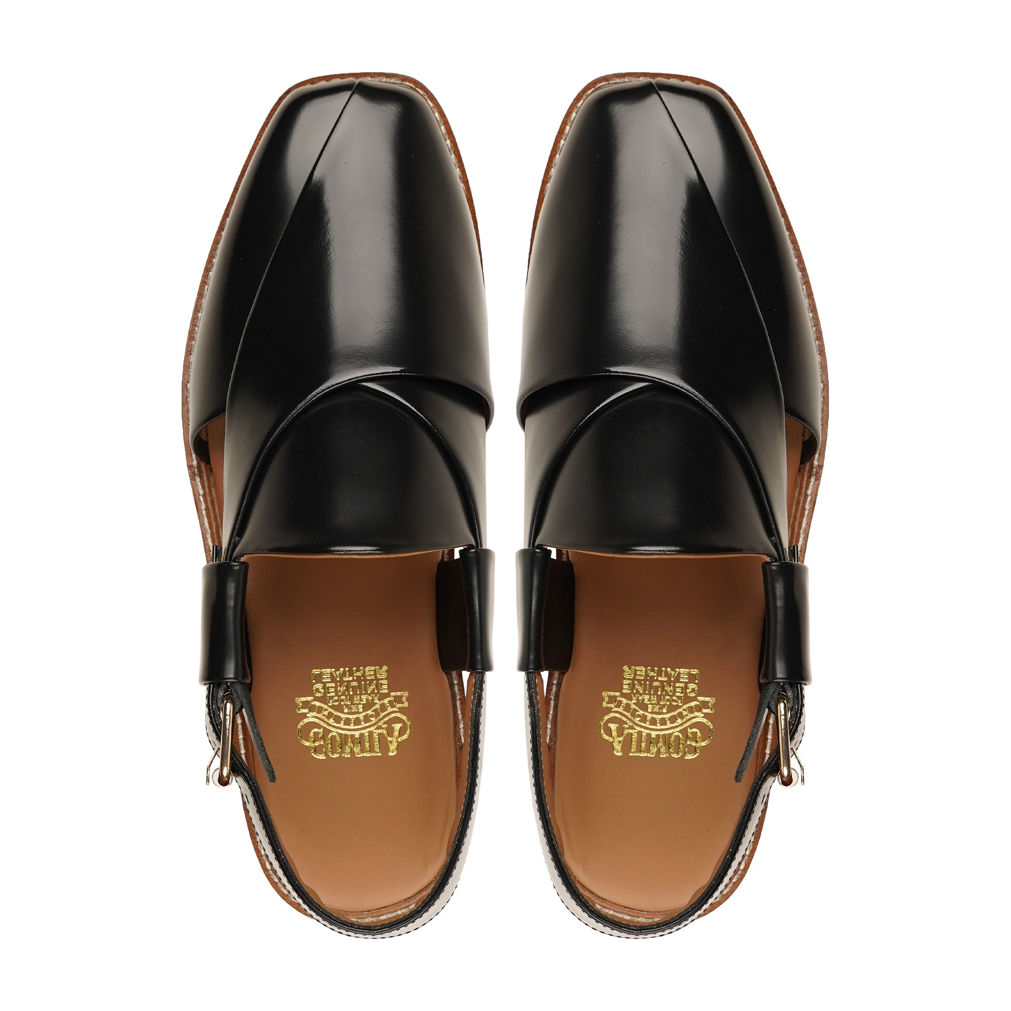 Asaka - Men's Black Box Leather High Shine Sandal