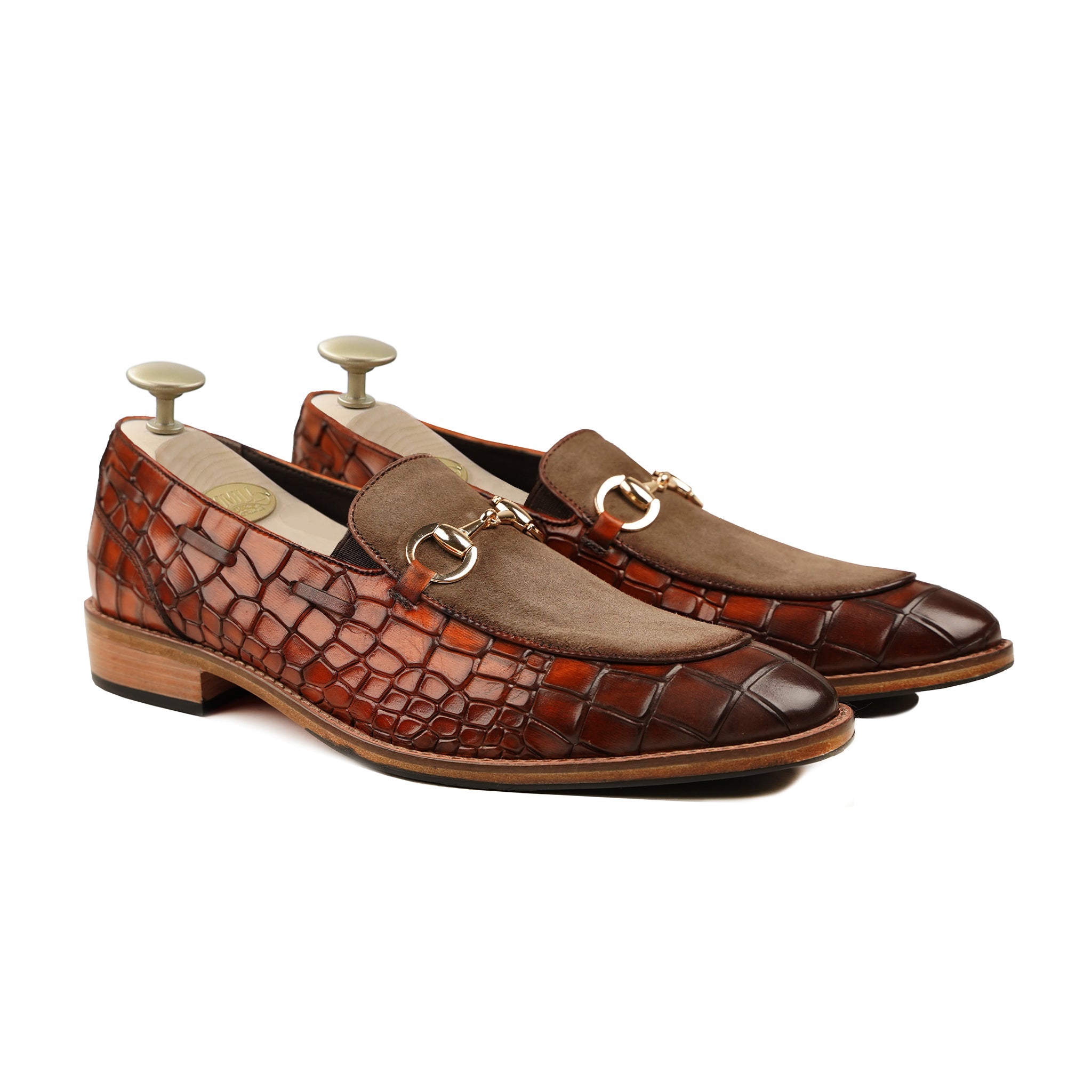 Akashi - Men's Burnished Tan and Brown Kid Suede Loafer
