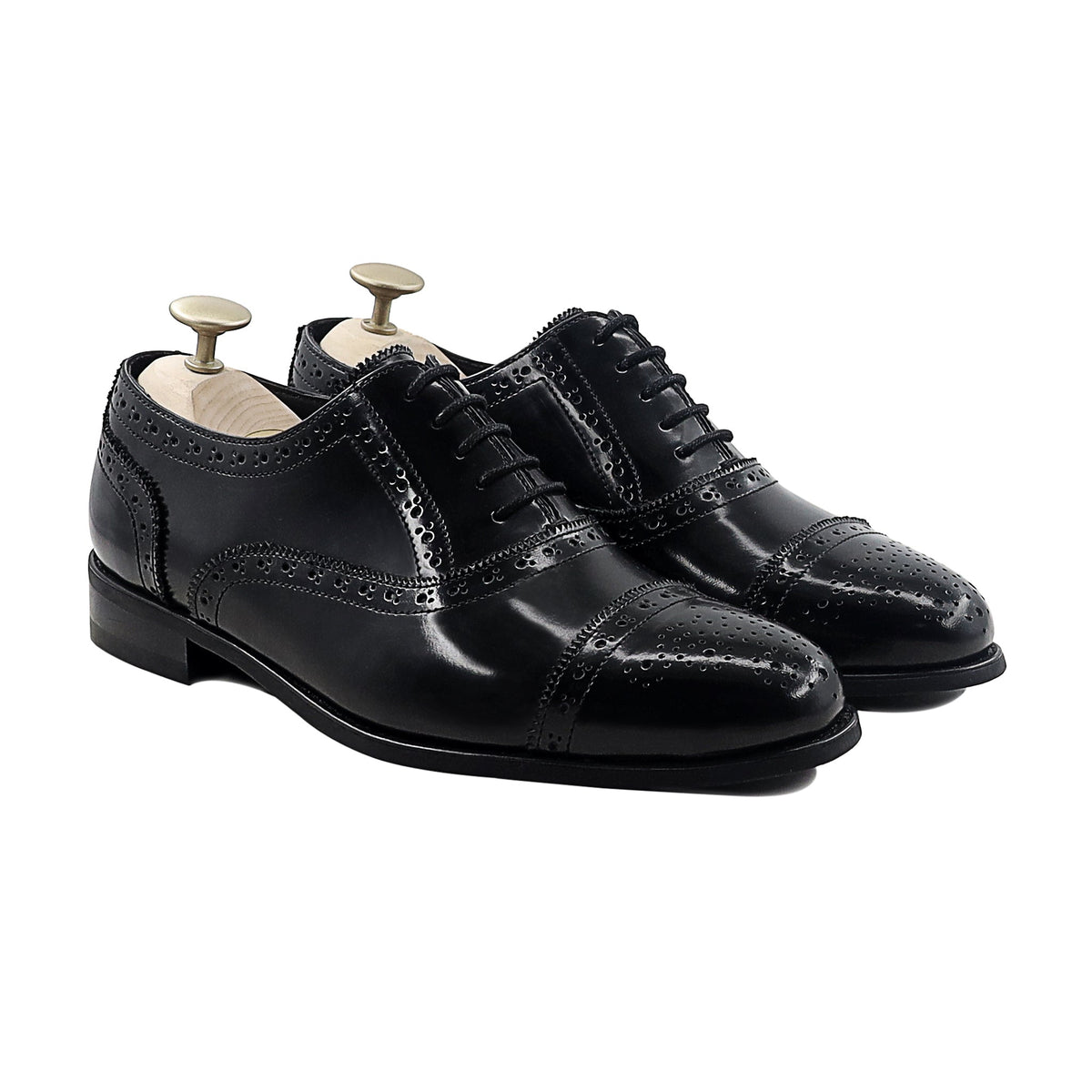 Dustin - Men's Black Box Leather High Shine Oxford Shoe