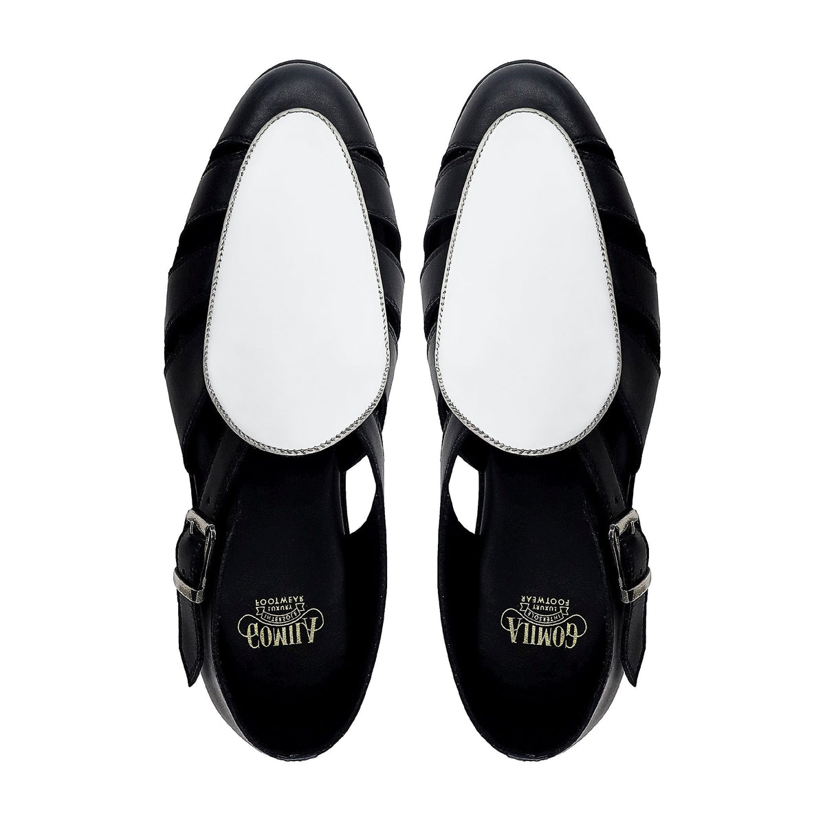 Pedri - Men's Black and White Calf Leather Sandal