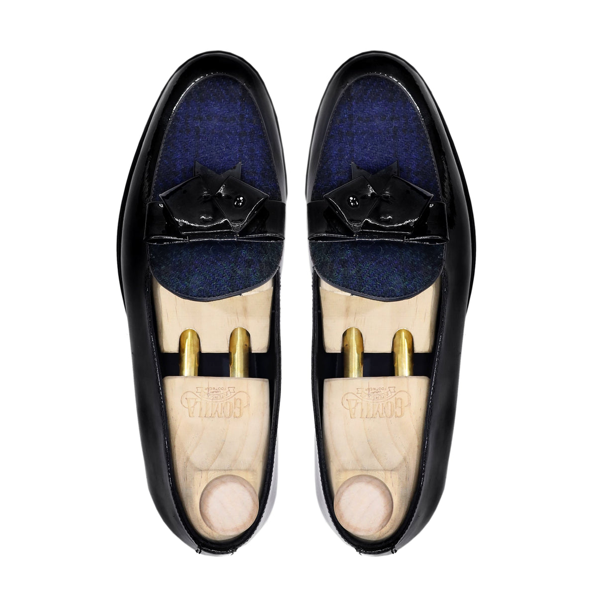 Brayan - Men's Black Patent Leather and Harris Tweed Loafer