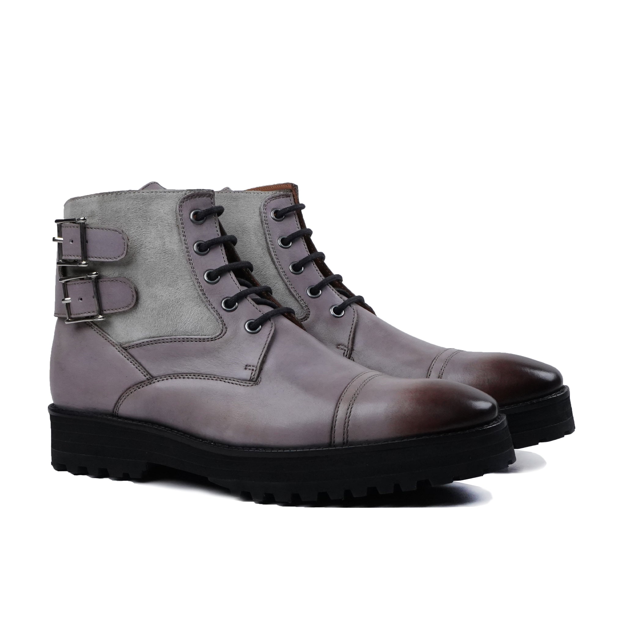Henry - Men's Burnished Grey Calf Leather and Steel Grey Kid Suede Boot
