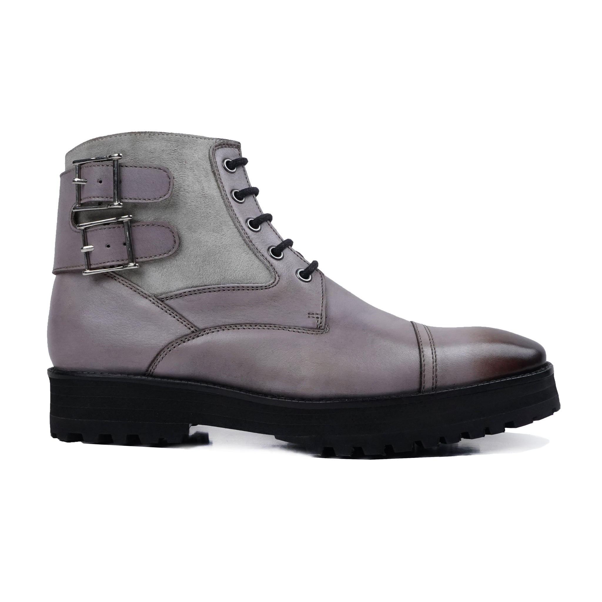 Henry - Men's Burnished Grey Calf Leather and Steel Grey Kid Suede Boot