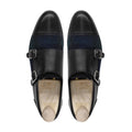 Tomio - Men's Black Calf Leather and Harris Tweed Double Monkstrap