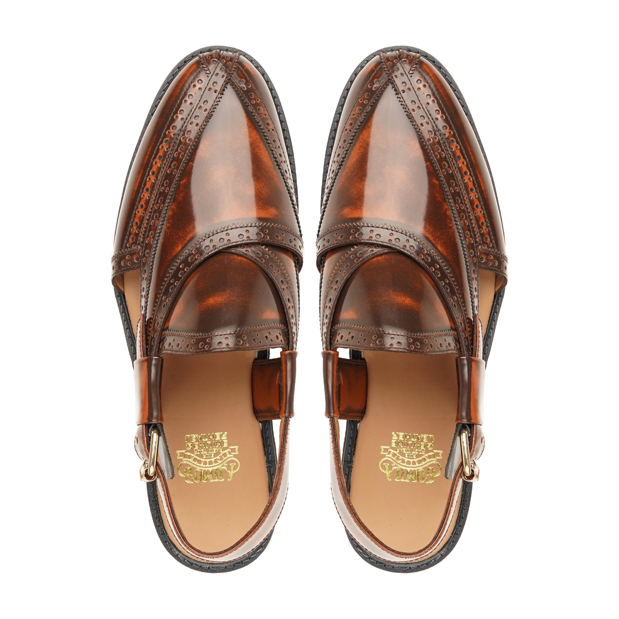 Kura - Men's Burnished Brown Box Leather High Shine Sandal