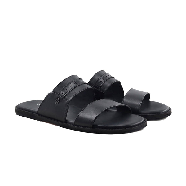 Ethan - Men's Black Calf Leather Slipper