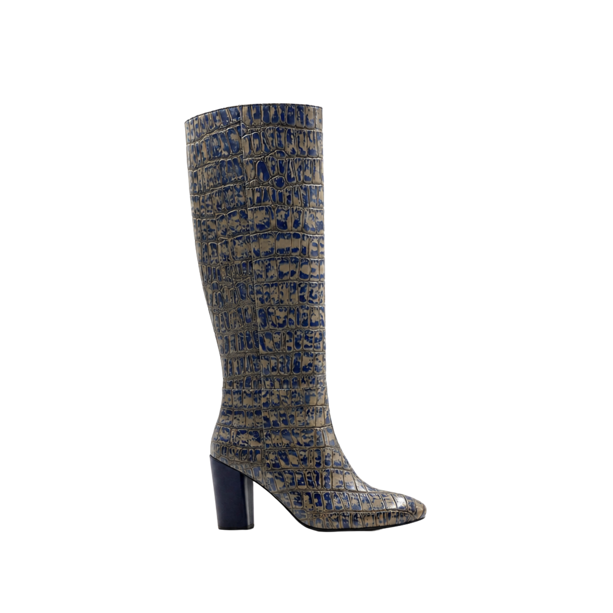 Elsie - Ladies Grey and Blue Calf Leather Long Boot