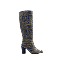 Elsie - Ladies Grey and Blue Calf Leather Long Boot
