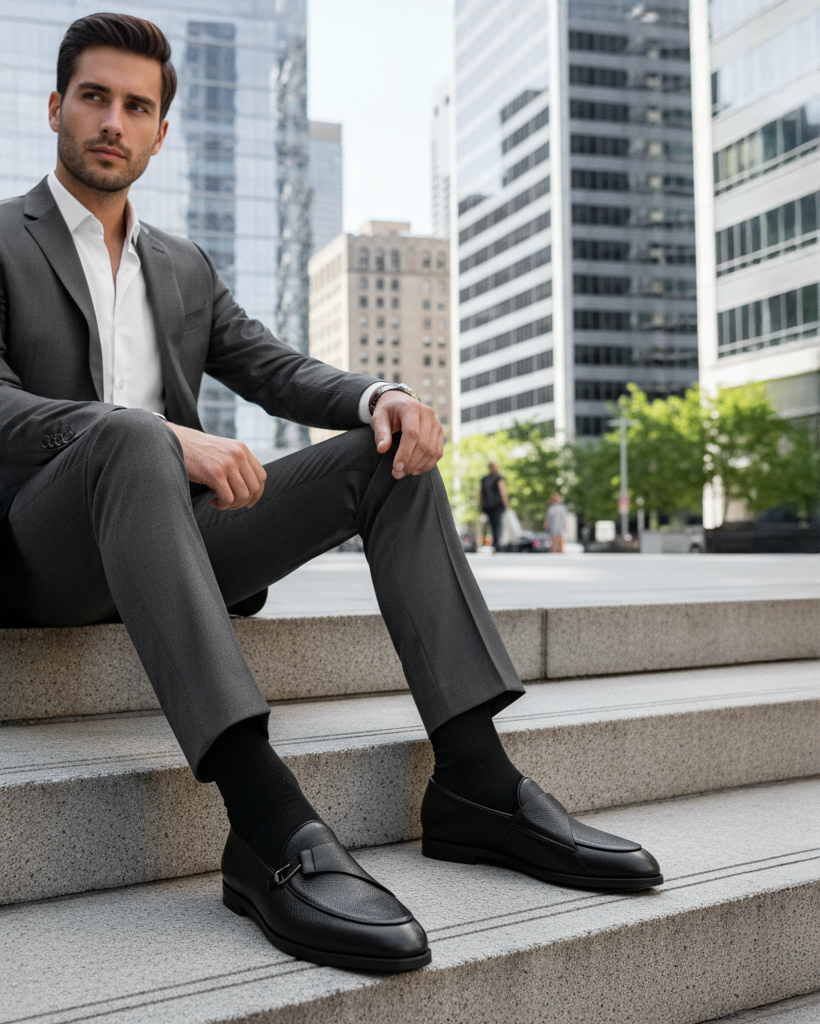 Lexoro - Men's Black Pebble Grain  Leather Loafer