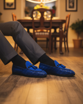 Solevo - Men's Blue Suede and Black Patent Hand Woven Leather Loafer