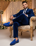 Solevo - Men's Blue Suede and Black Patent Hand Woven Leather Loafer