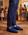 Solevo - Men's Blue Suede and Black Patent Hand Woven Leather Loafer