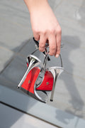Emilia - Women's Silver Grey High Shine Strapped 90mm Heels