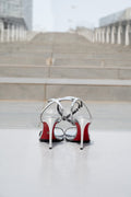 Emilia - Women's Silver Grey High Shine Strapped 90mm Heels