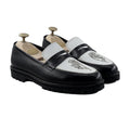 Hobart - Men's Black and White Calf Leather Loafer (Flower Edition)