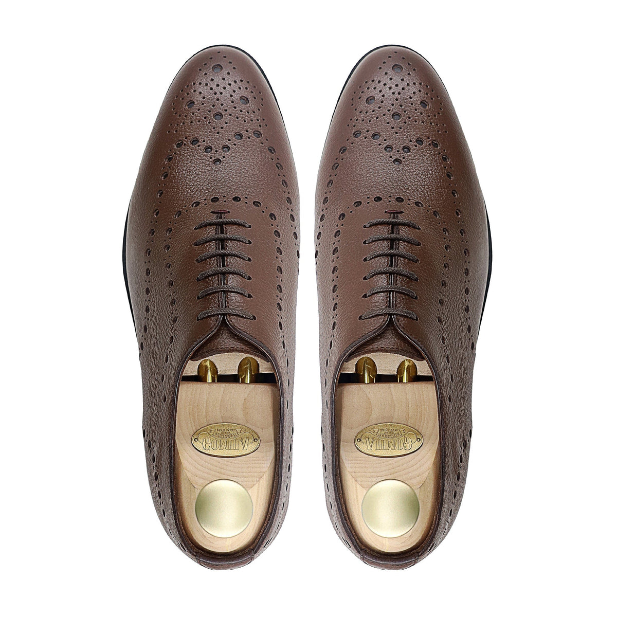 Graz - Men's Brown Pebble Grain Leather Wholecut Shoe