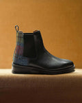 Algeni - Men's Black Calf Leather and Harris Tweed Chelsea Boot