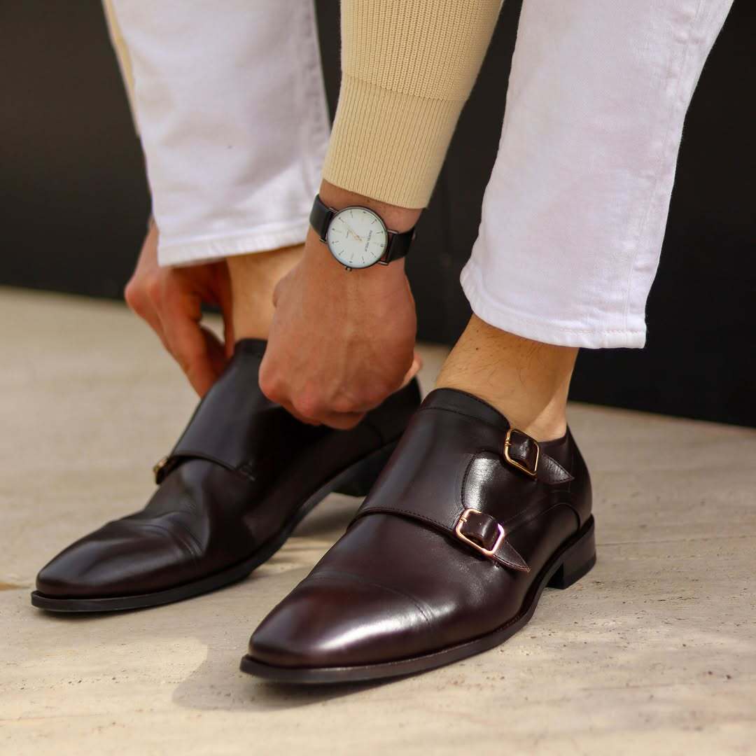Yenz - Men's Dark Brown Calf Leather Double Monkstrap