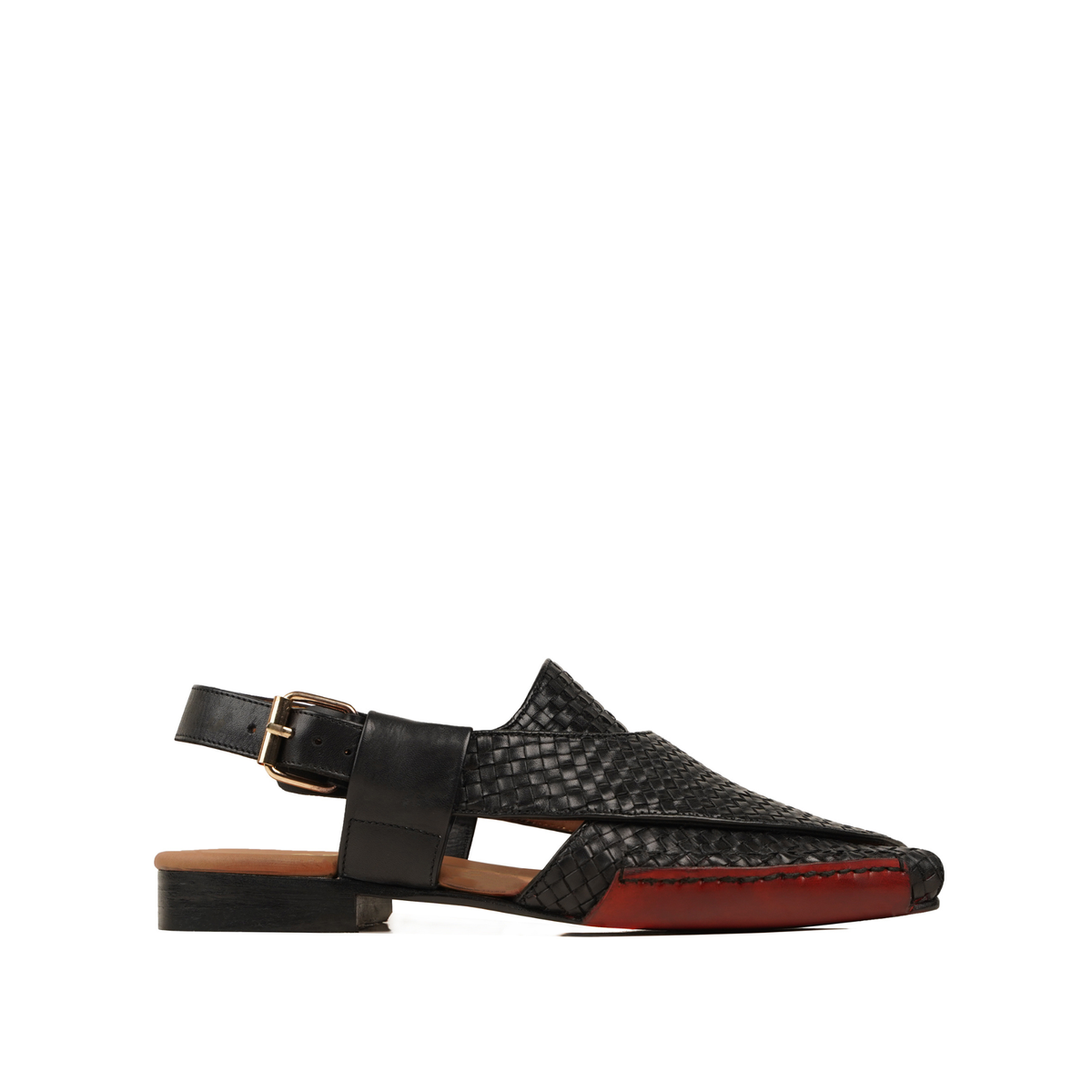 Hide - Men's Black Hand Woven Calf Leather Sandal