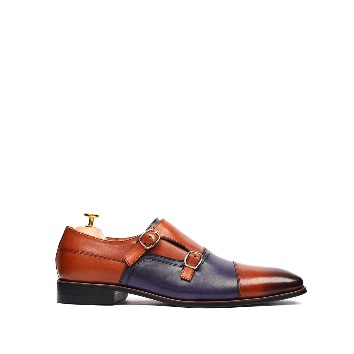 Gilbert - Men's Blue and Tan Calf Leather Double Monkstrap