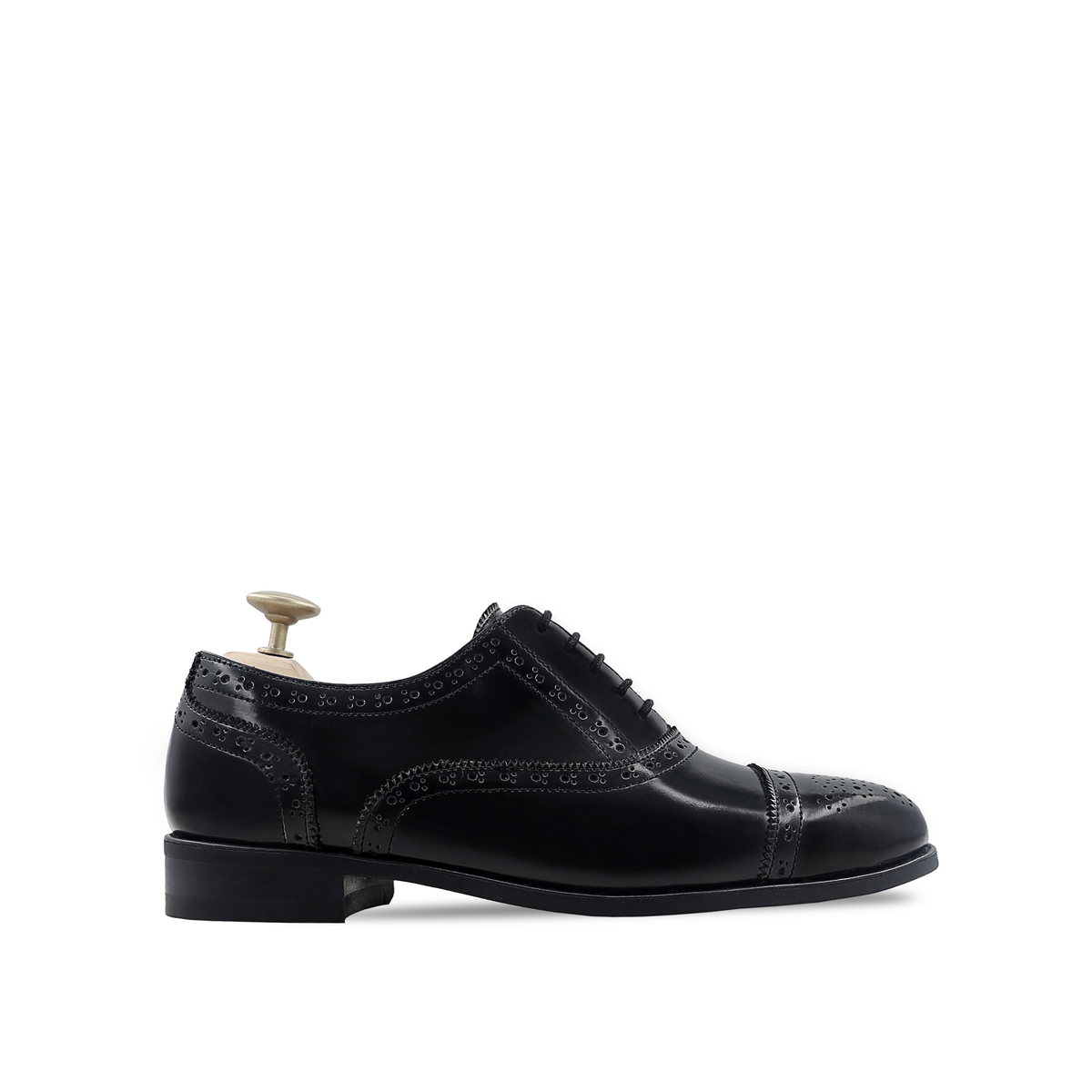 Dustin - Men's Black Box Leather High Shine Oxford Shoe