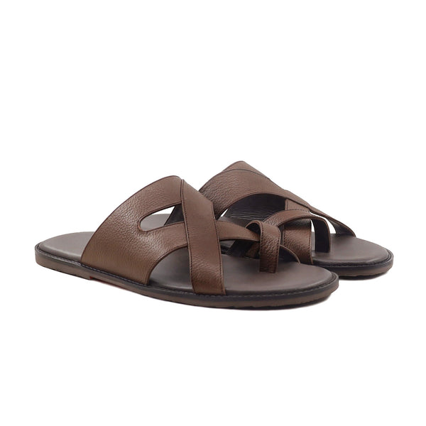 Shugo - Men's Dark Brown Pebble Grain Leather Slipper