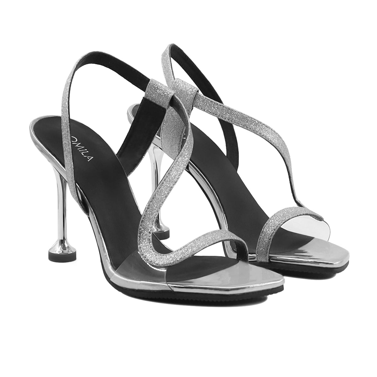 Kily - Women's Silver Grey Strapped 90mm Heels