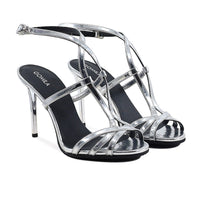 Luana - Women's Silver High Shine Strapped 90mm Heels