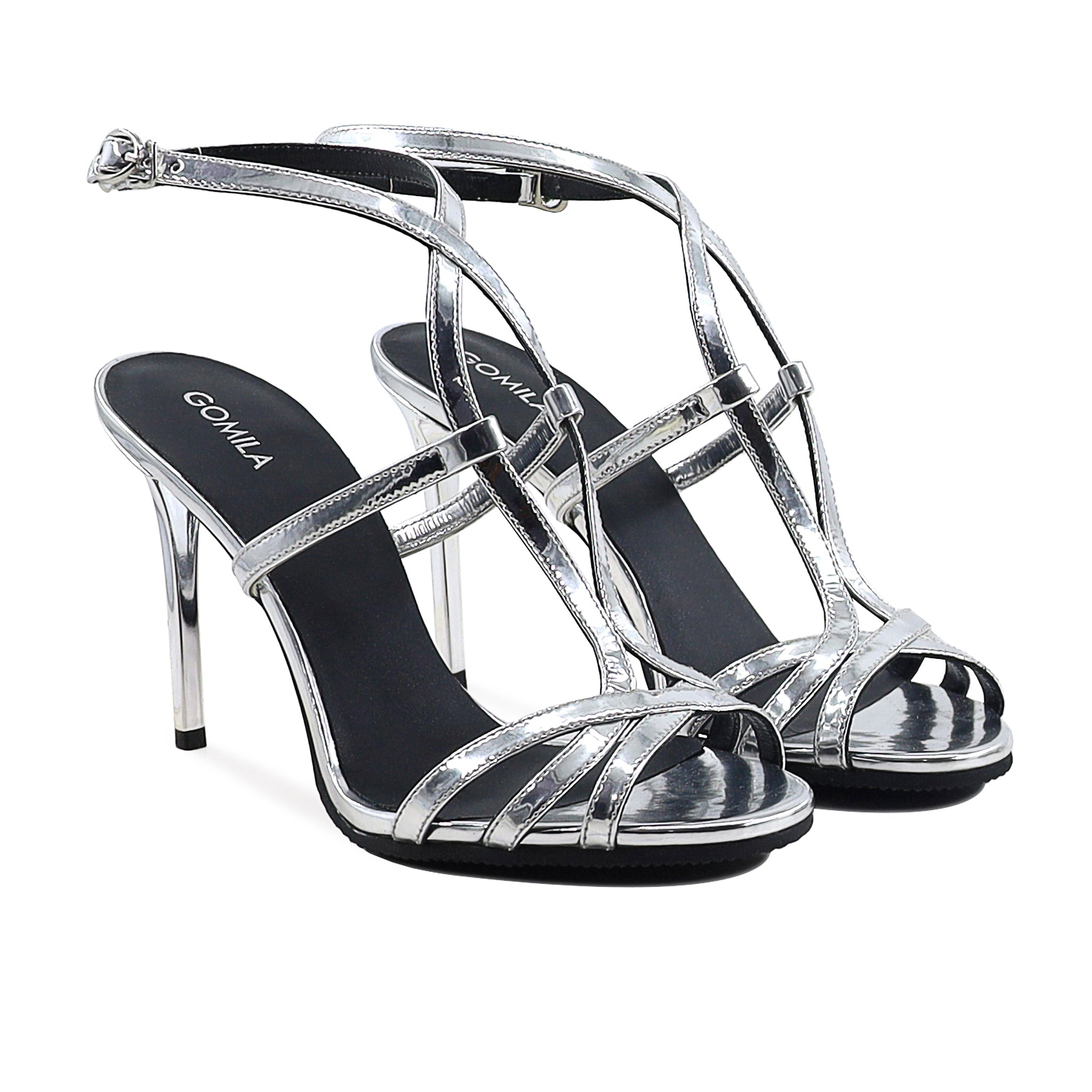 Luana - Women's Silver High Shine Strapped 90mm Heels