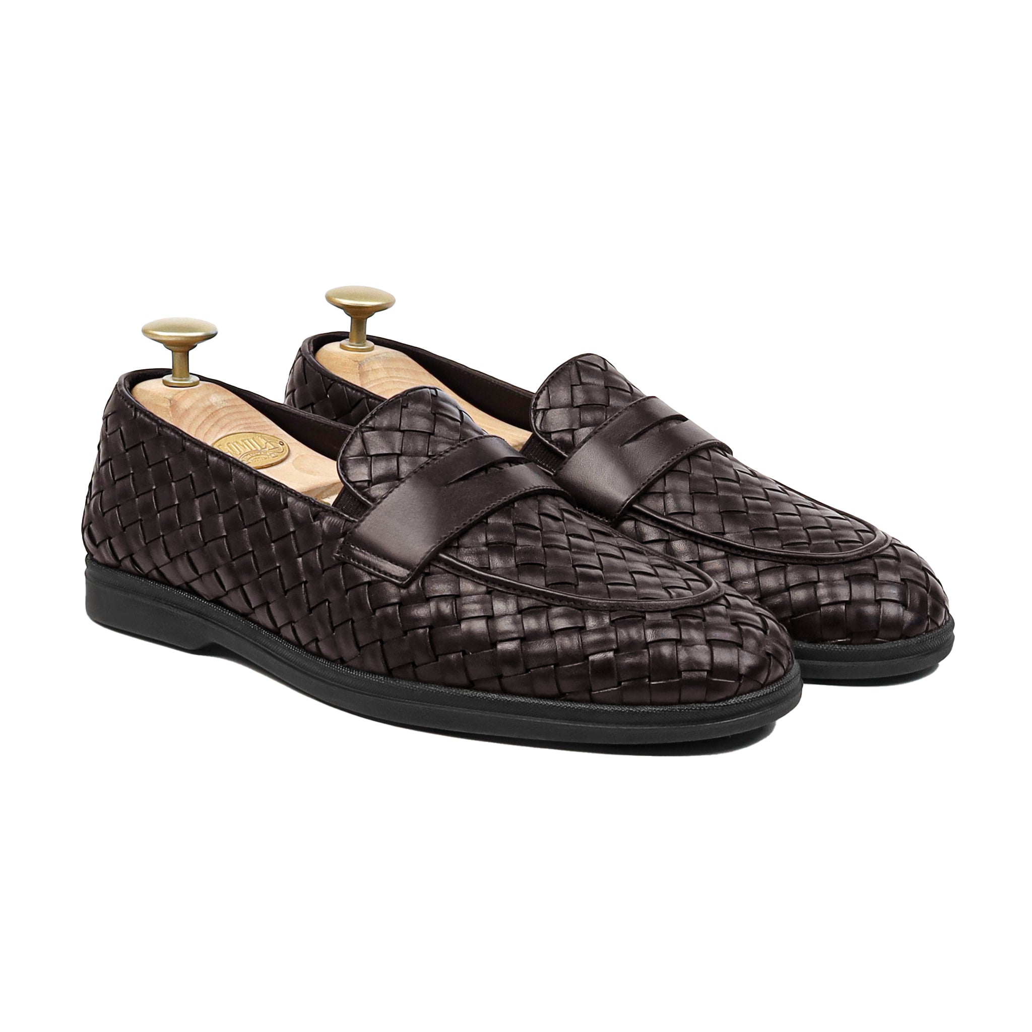 Velmora- Men's Dark Brown Hand Woven Calf Leather Loafer