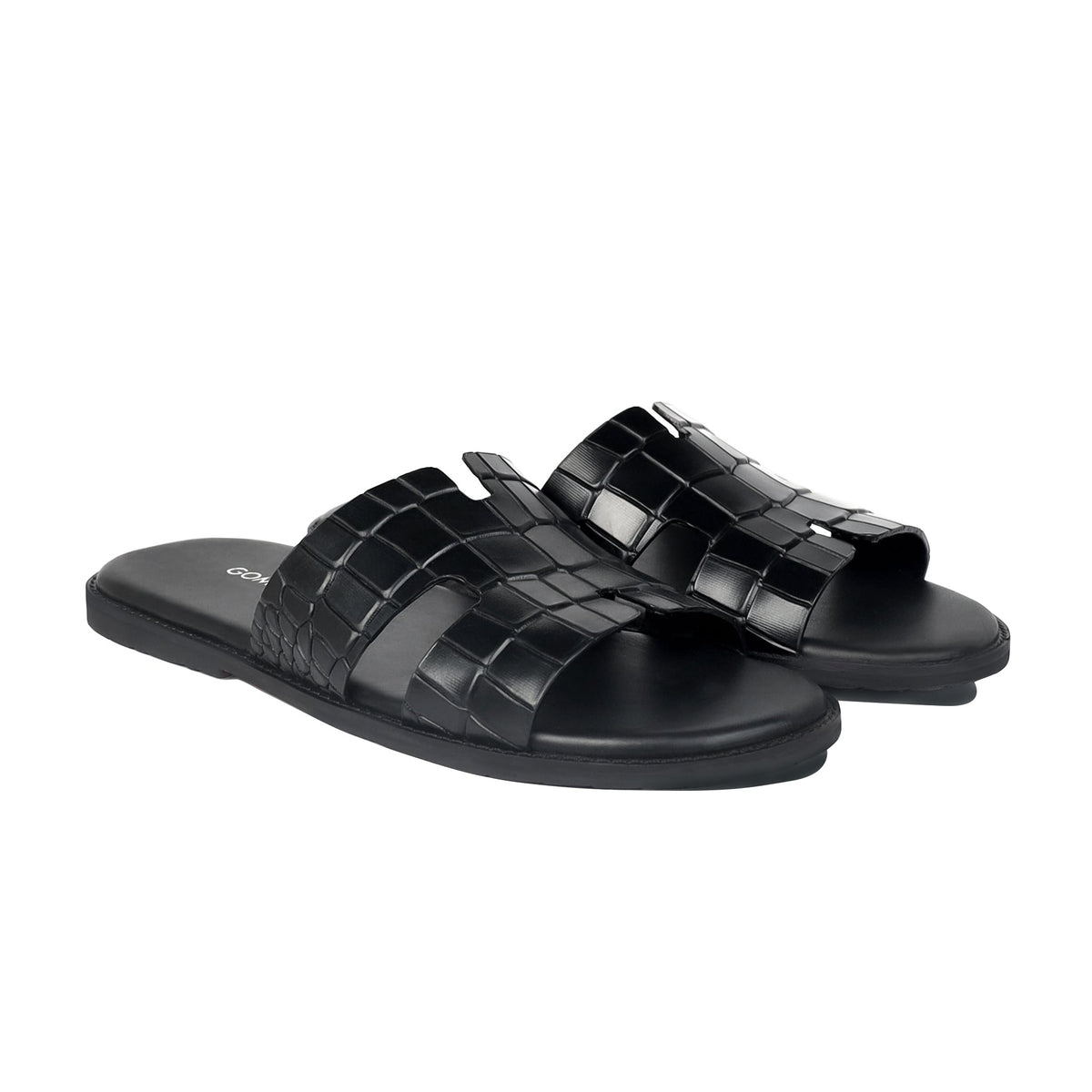 Cameron CROCO- Men's Black Crocodile Embossed Calf Leather Slipper