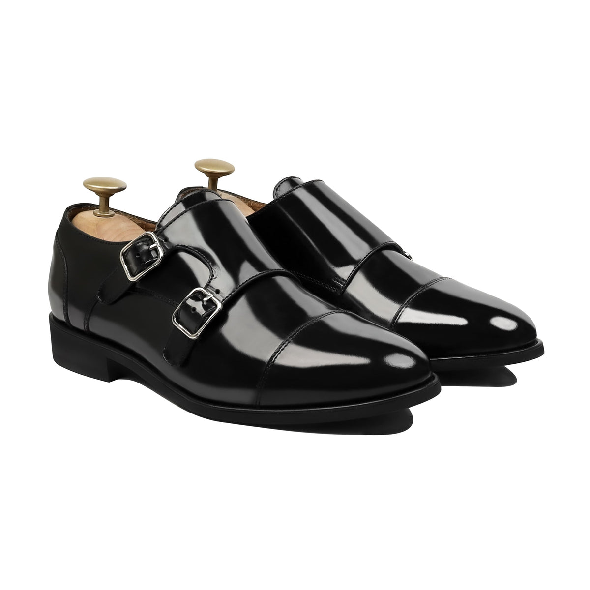 Holt - Men's Black Box Leather High Shine Double Monksrap