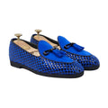 Solevo - Men's Blue Suede and Black Patent Hand Woven Leather Loafer