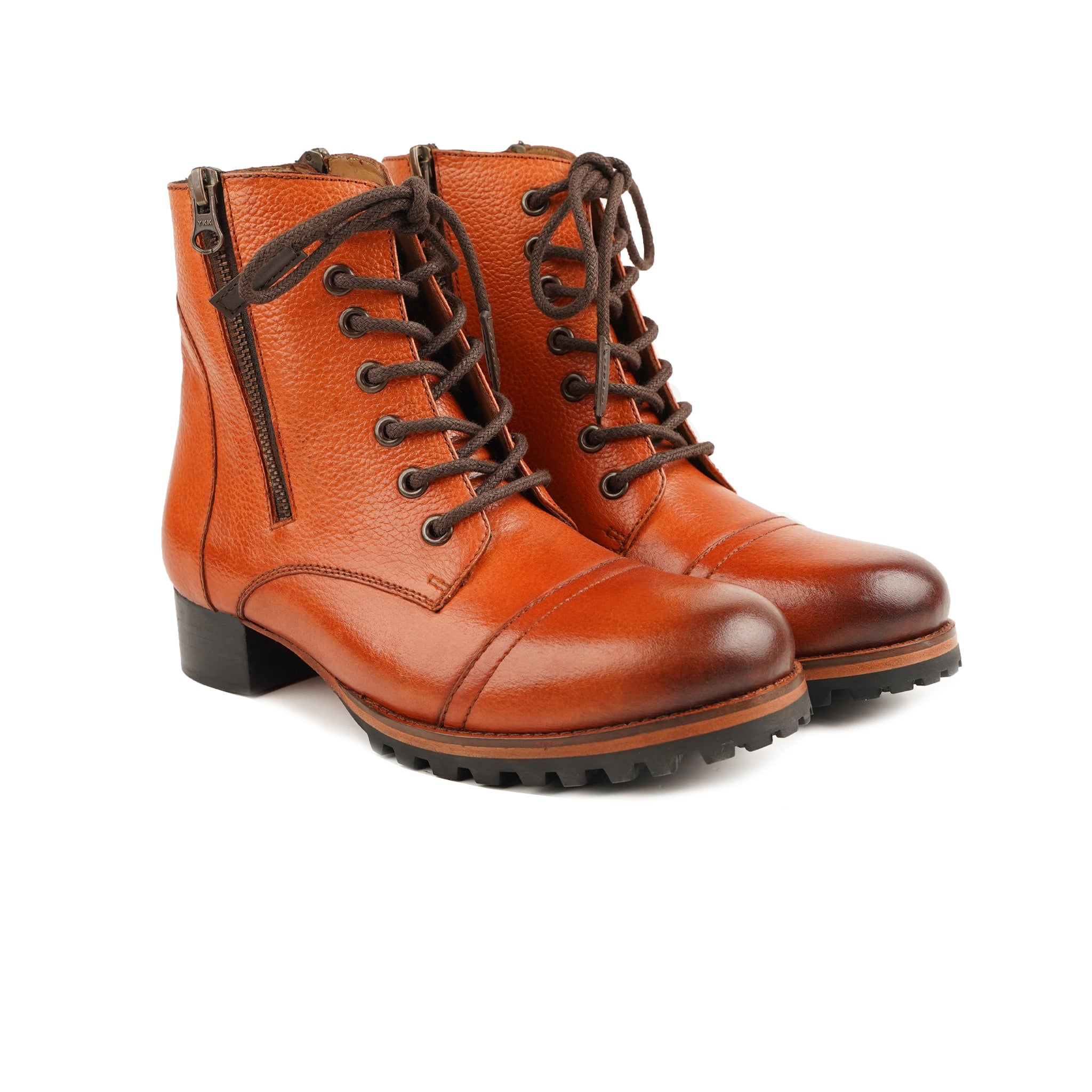 Sara - Ladies Tan Pebble Grain Leather Ankle Boot