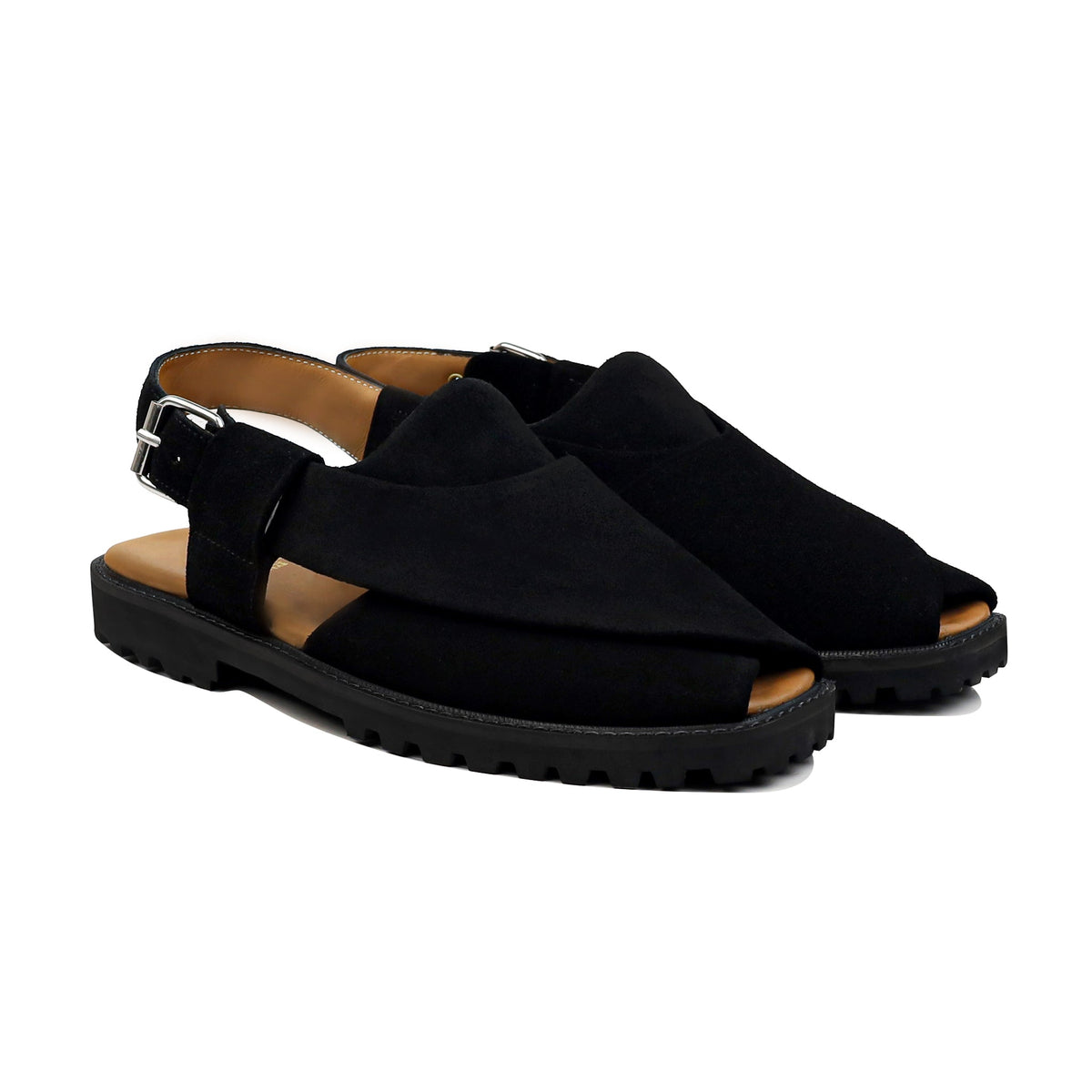 Nikki - Men's Black Kid Suede Sandal