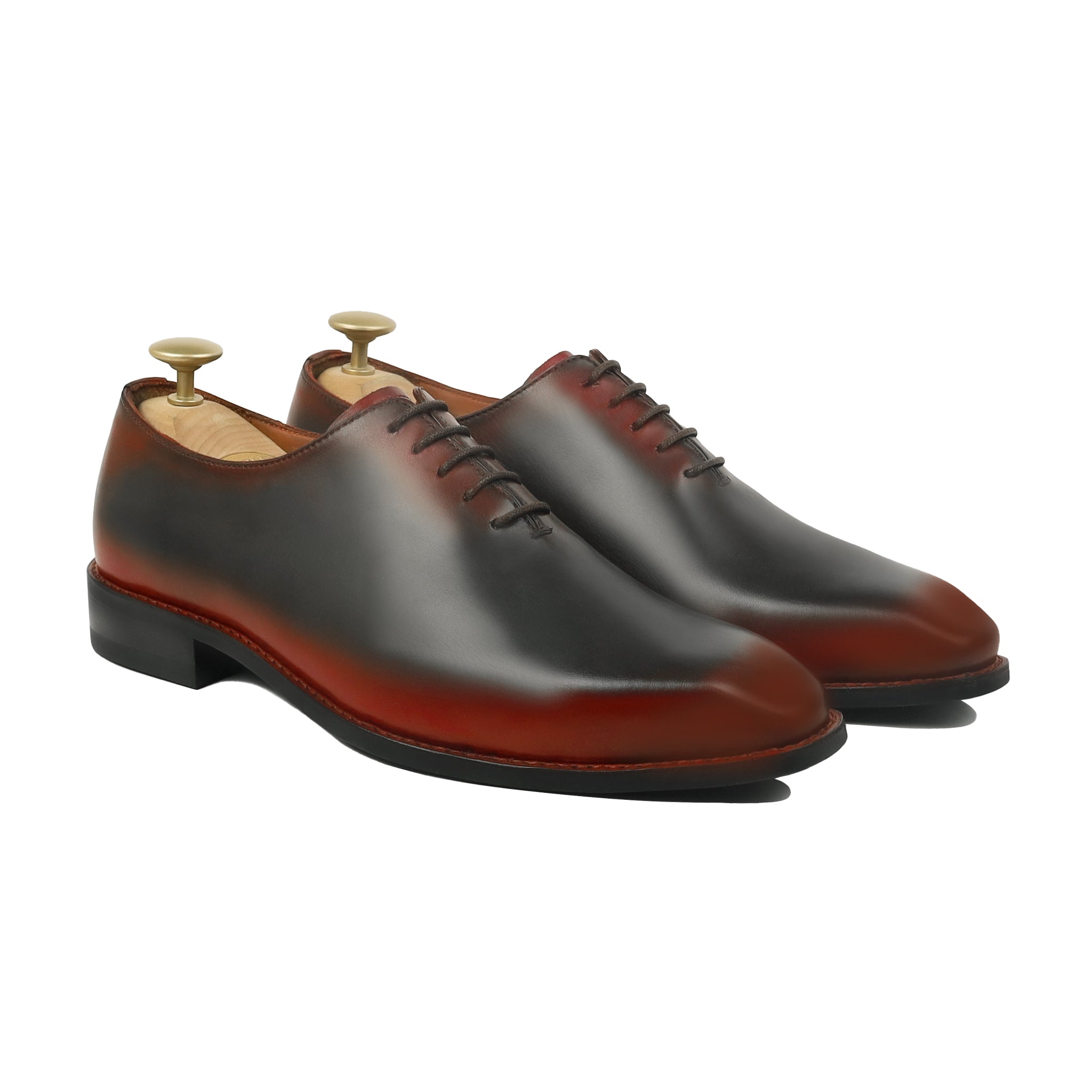 Enzo - Men's Black and Oxblood Calf Leather Wholecut Shoe - Goodyear Welted