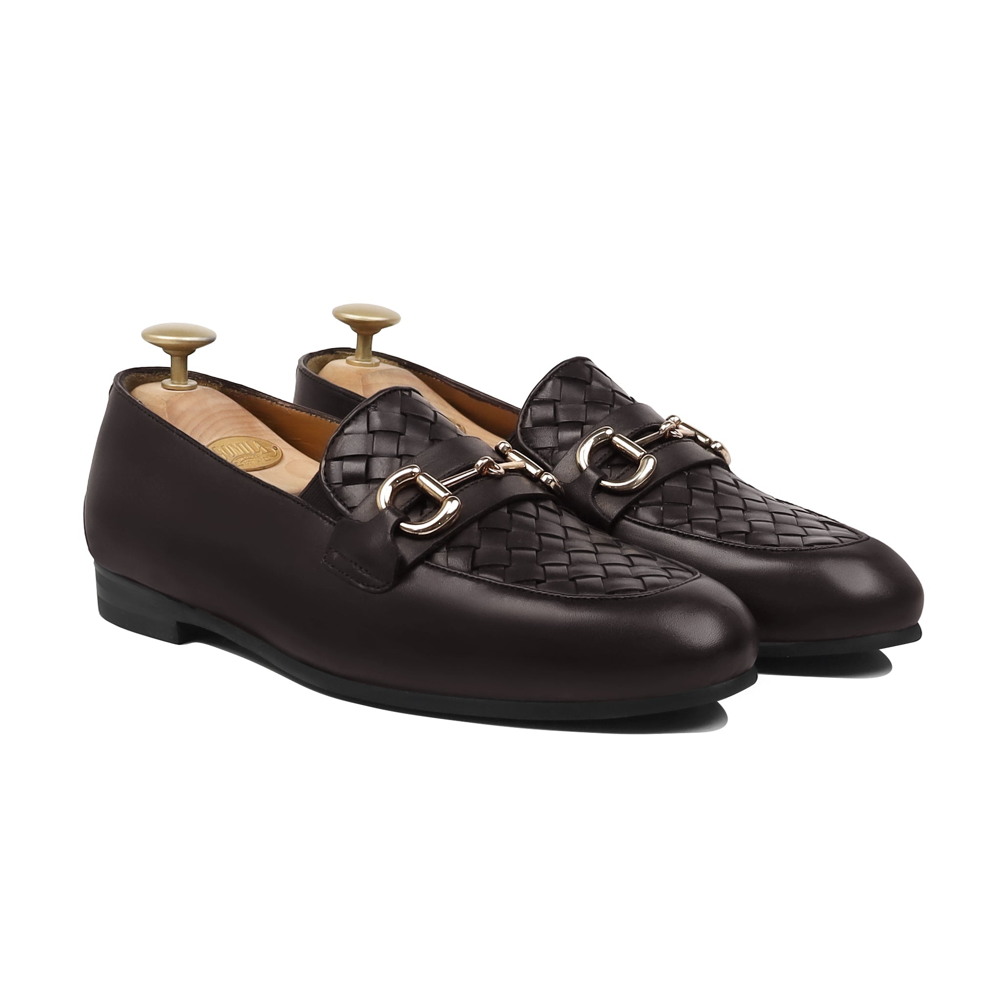 Sandvika - Men's Dark Brown Calf and Hand Woven Calf Leather Loafer