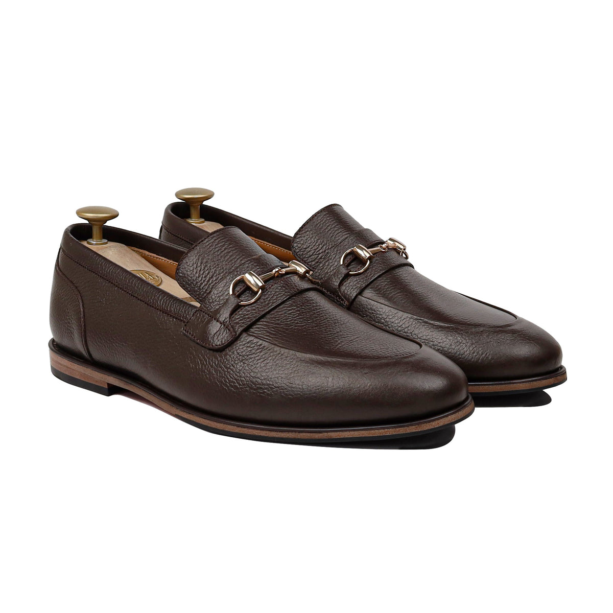 Bronz - Men's Dark Brown Pebble Grain Leather Loafer