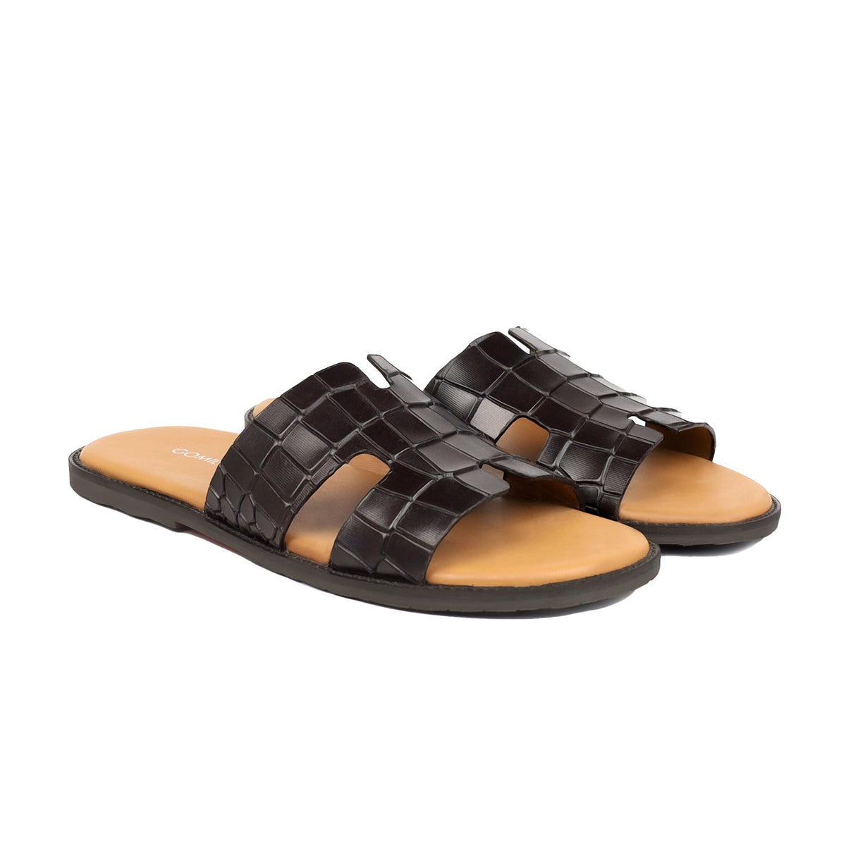 Cameron CROCO - Men's Dark Brown Crocodile Embossed Calf Leather Slipper