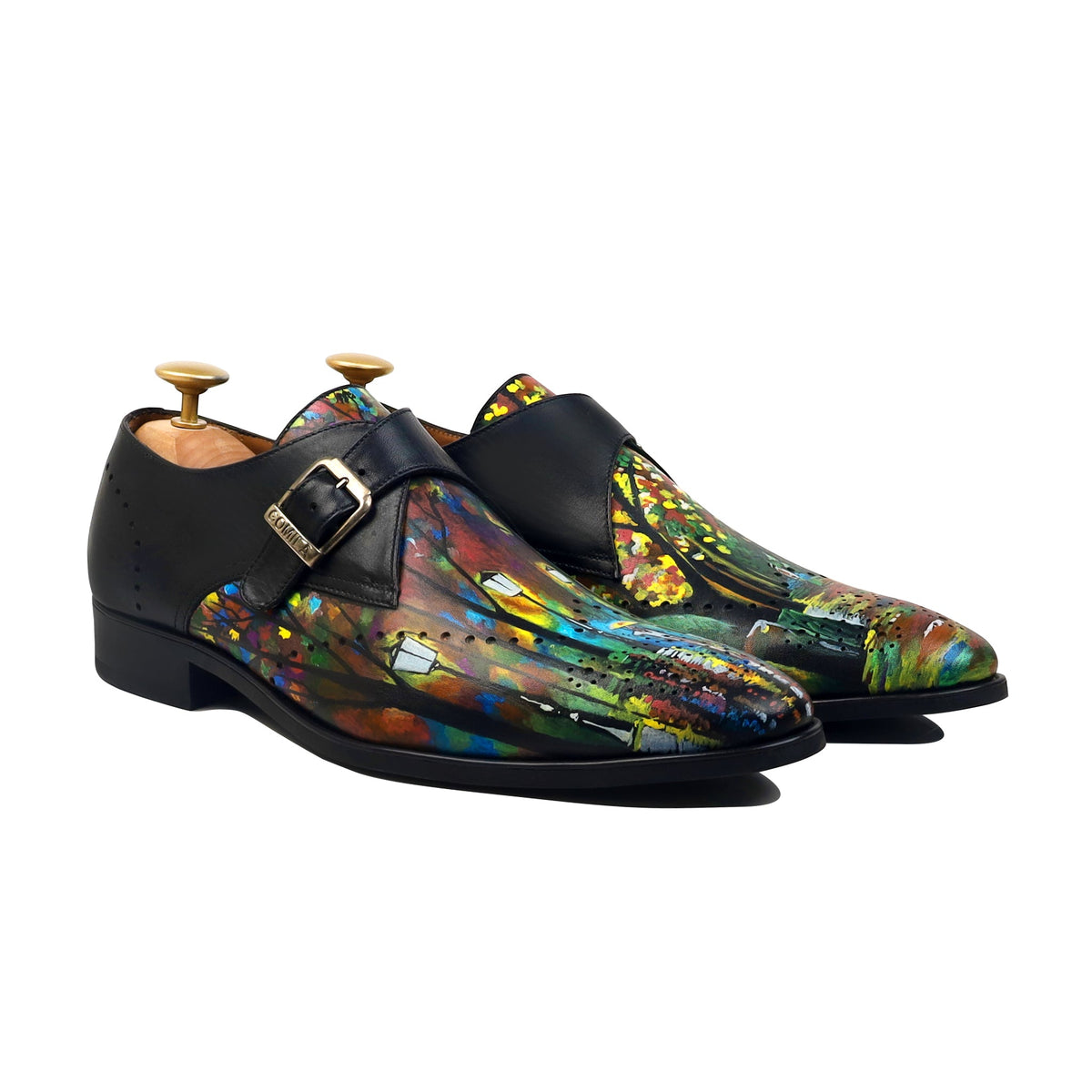 Prism - Men's Black Hand Painted Strapped Loafer