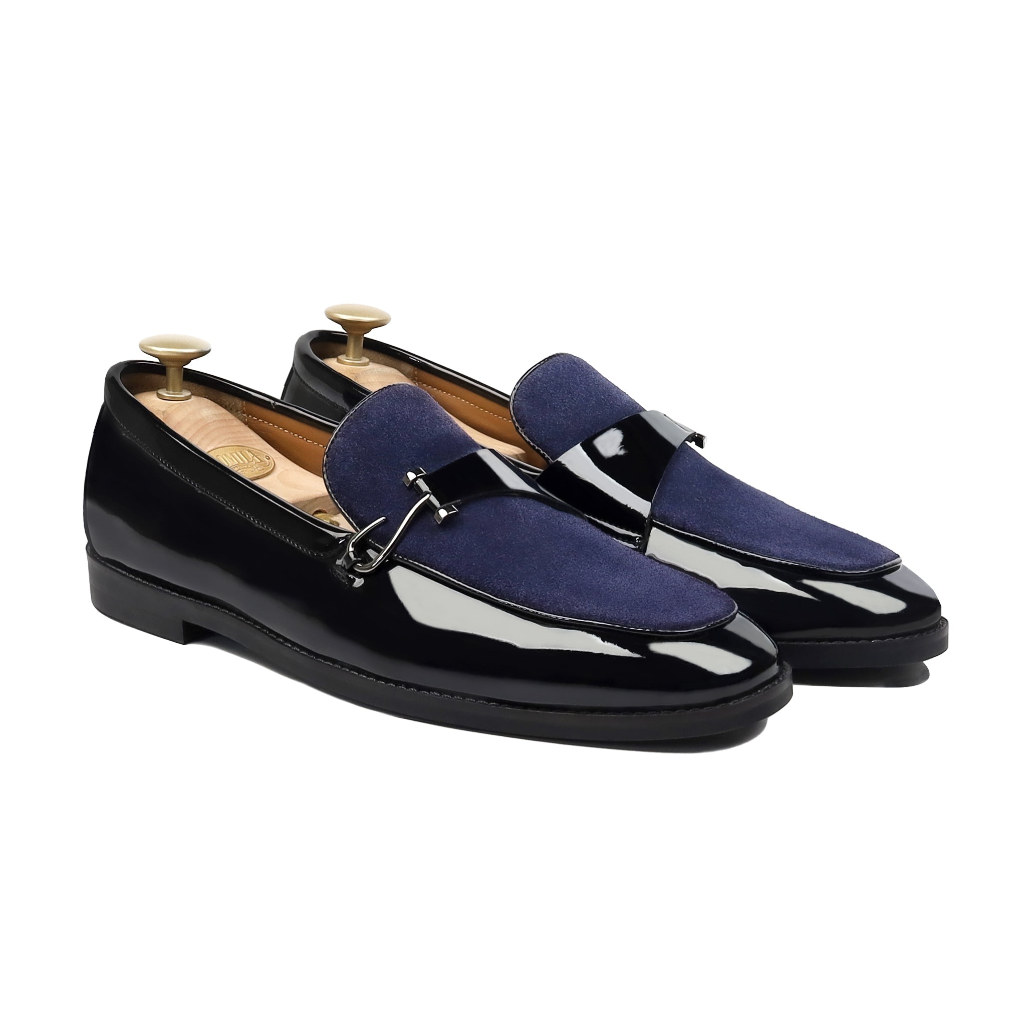 Elvara - Men's Blue Suede and Black Patent Leather Loafer