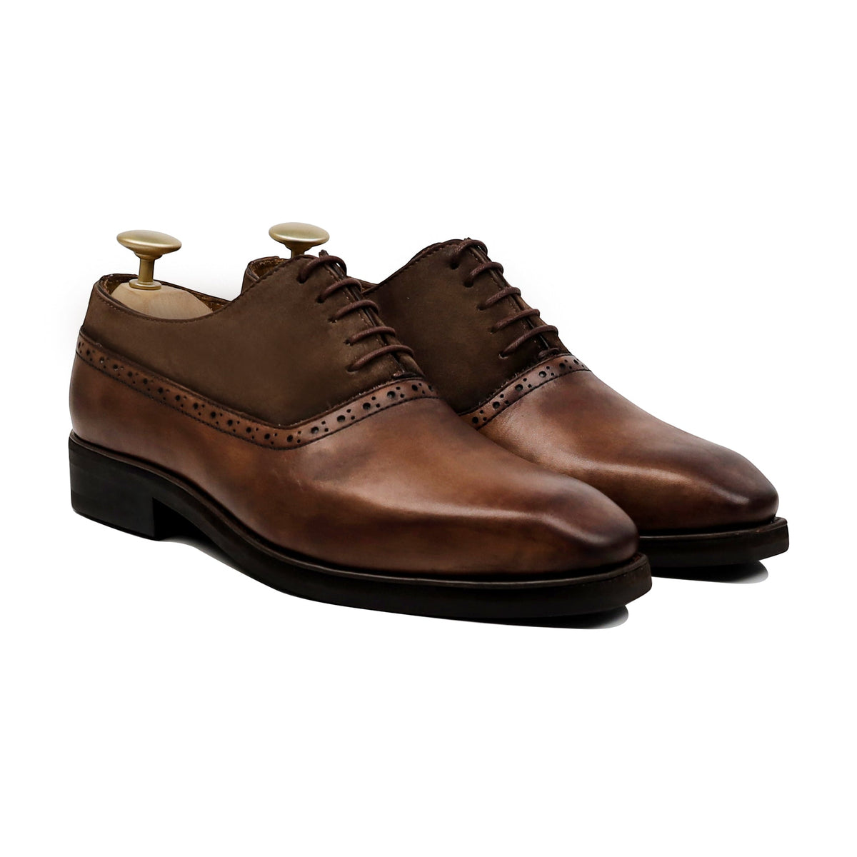 Velox - Men's Brown Patina Kid Suede and Calf Leather Oxford Shoe